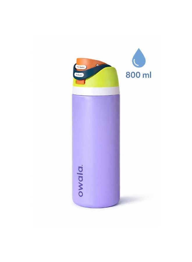 زجاجة مياه أوالا من الفولاذ المقاوم للصدأ، مزودة بماصة بلاستيكية وفولاذية، وغطاء مانع للتسرب بفتحة واسعة، تصميم سهل الفتح بضغطة واحدة، زجاجة رياضية وسفر قابلة لإعادة الاستخدام، سعة 800 مل، لون بنفسجي فاتح - Image 4